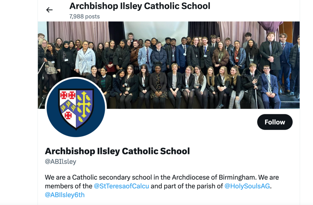 Photo of Archbishop Ilsley Catholic school X social media.